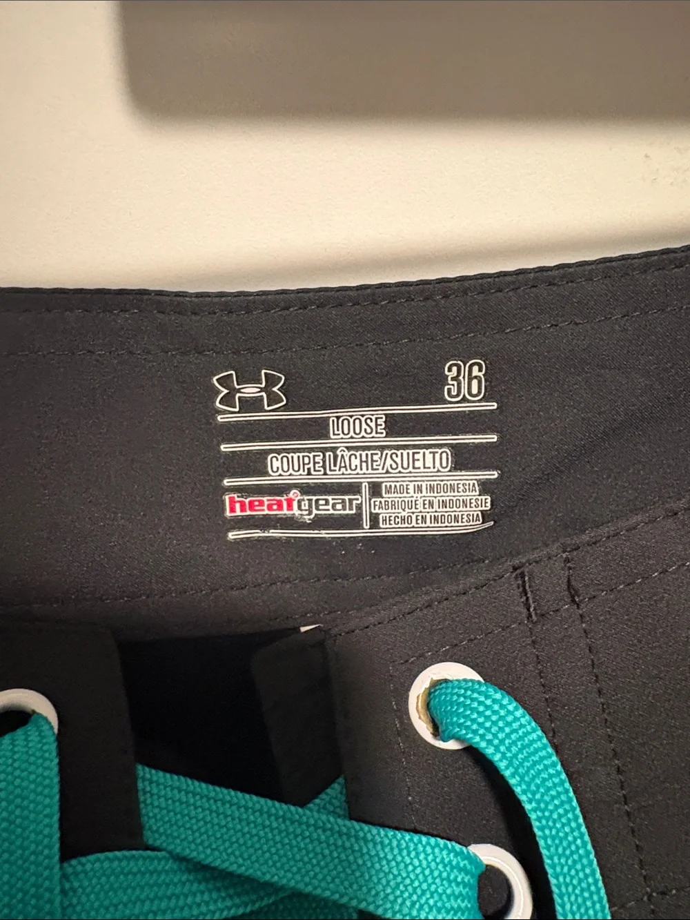 Under Armour Black Swim Board Shorts with Teal Drawcord